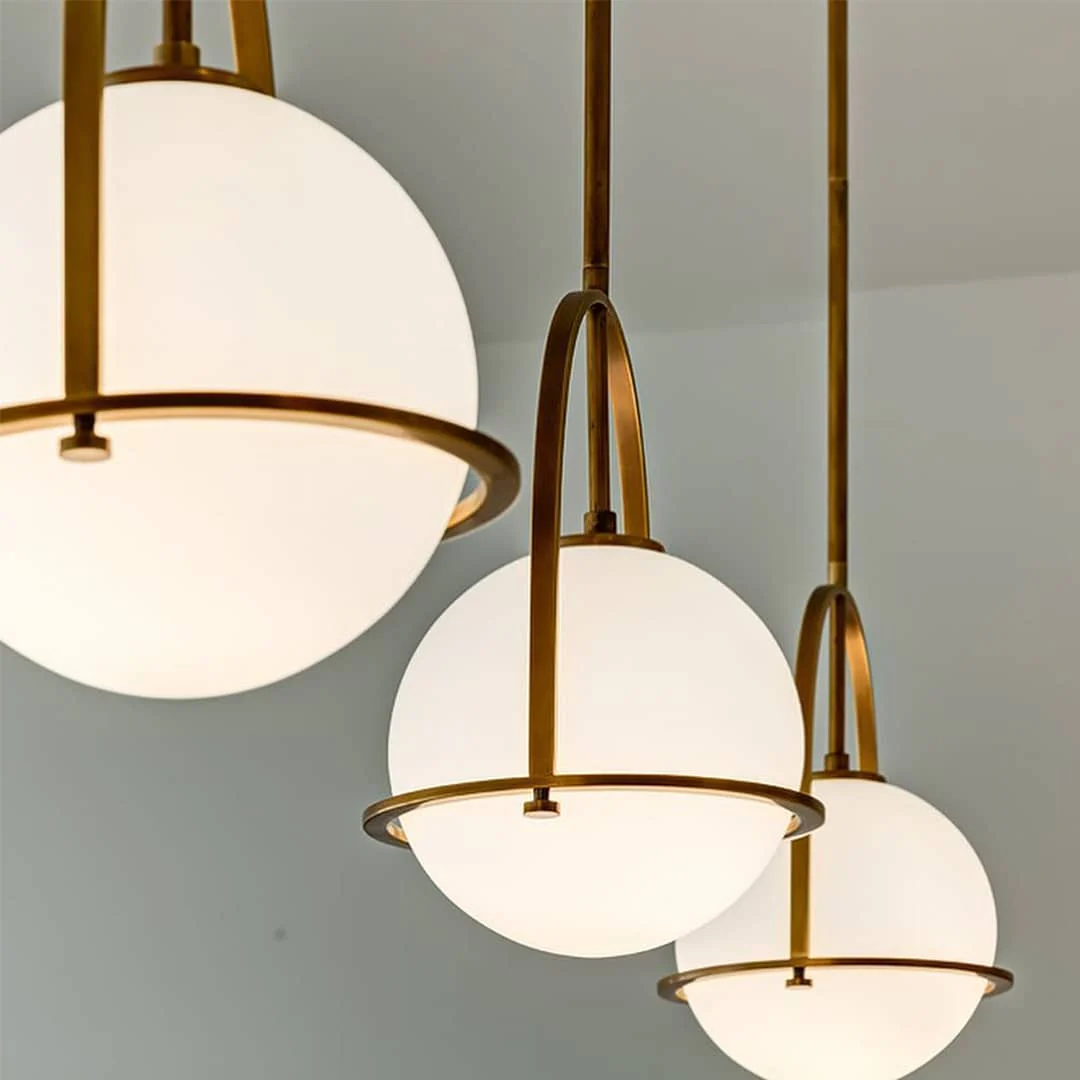 Alessio Vintage Ball Metal Brass Glass Pendant Light Living Room Dining Room