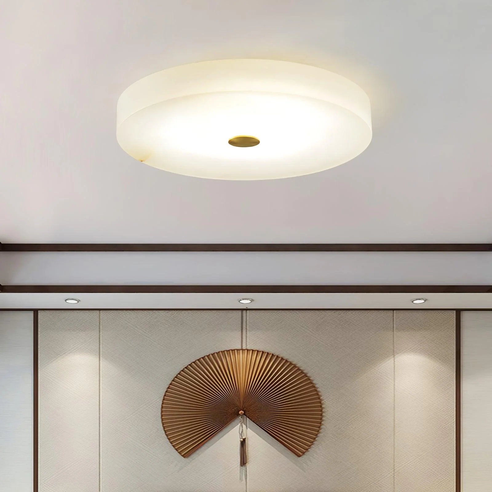 Byers Modern Round Metal Alabaster Ceiling Light Living Room Bedoom