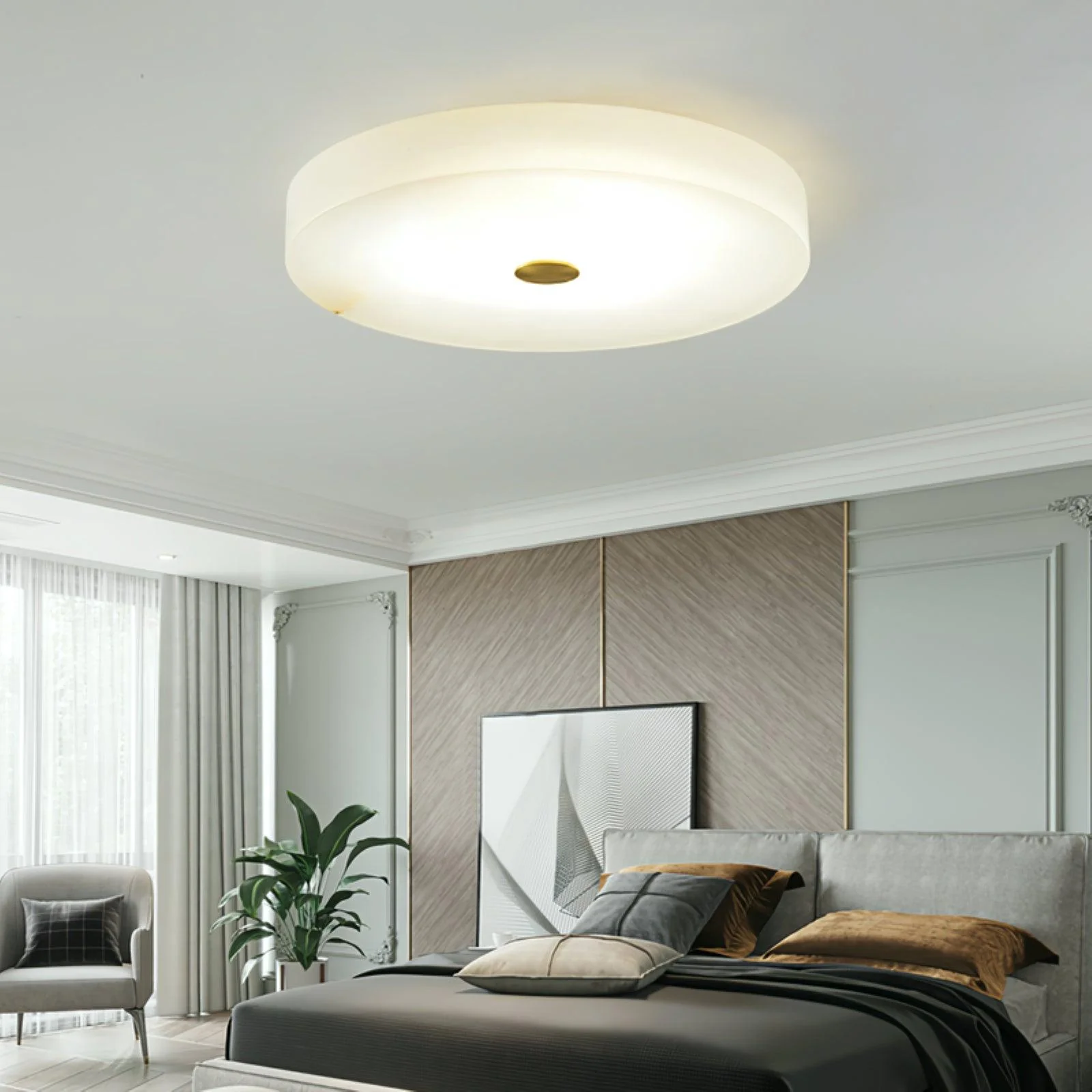 Byers Modern Round Metal Alabaster Ceiling Lamp Living Room Bedoom