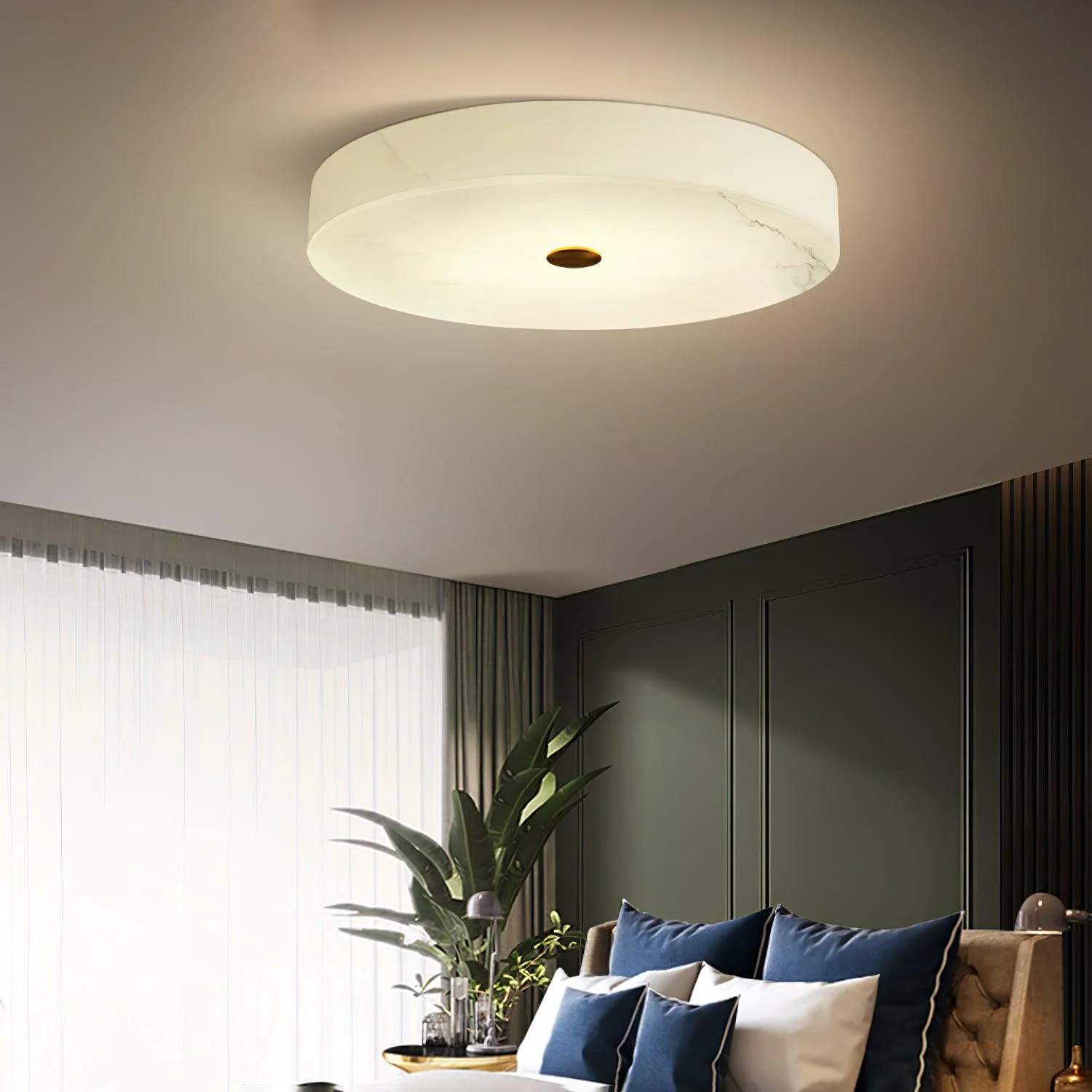 Byers Modern Round Metal Alabaster Ceiling Light Living Room Bedoom