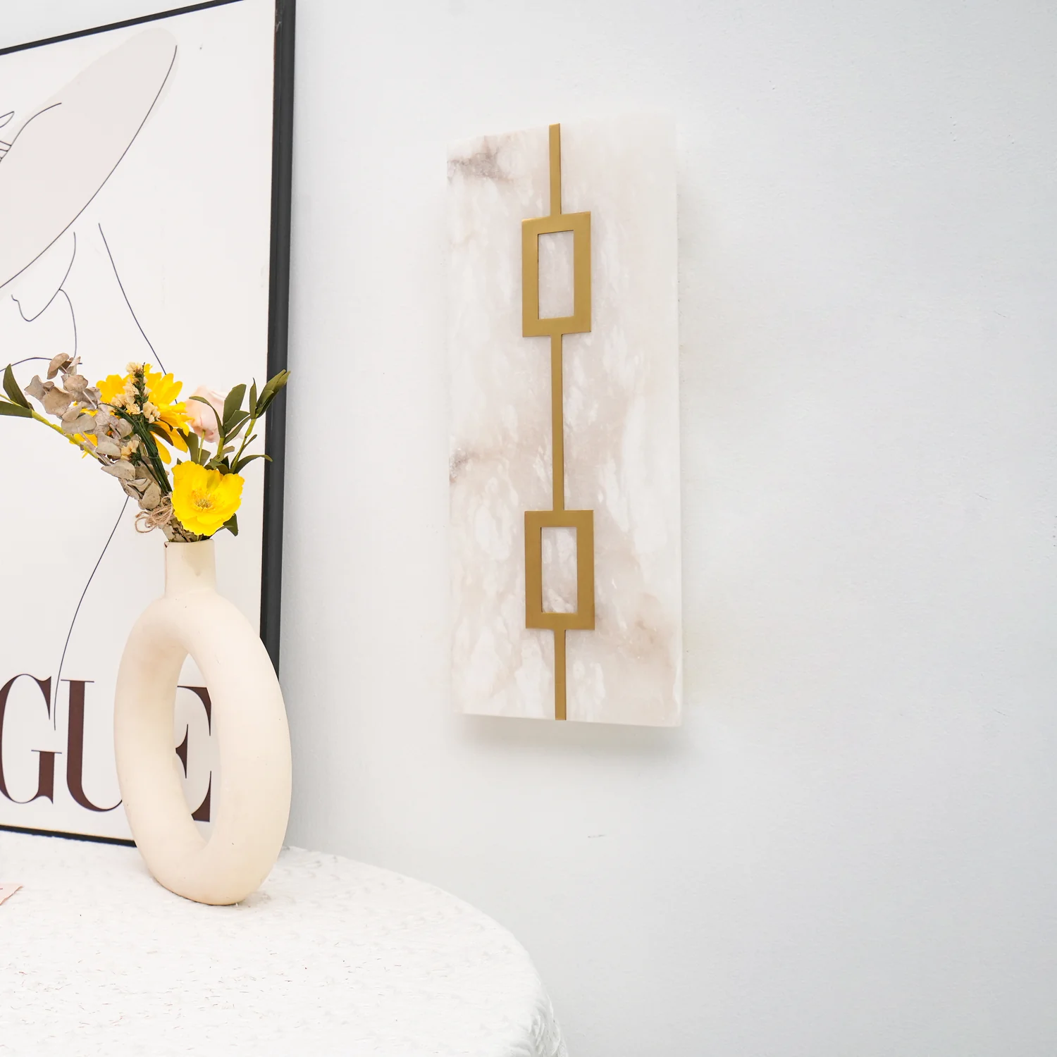 Jade Geometric Modern Rectangular Alabaster Wall Lamp Living Room Bedroom