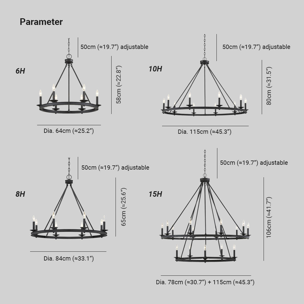 Silva Modern Candles Chandelier Black Metal Living Room/Bedroom