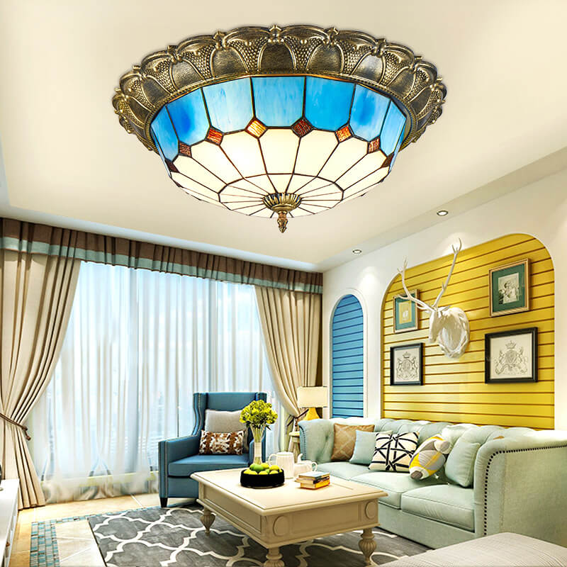 Eryn Retro LED Flush Mount Ceiling Light Glass Round Living Room