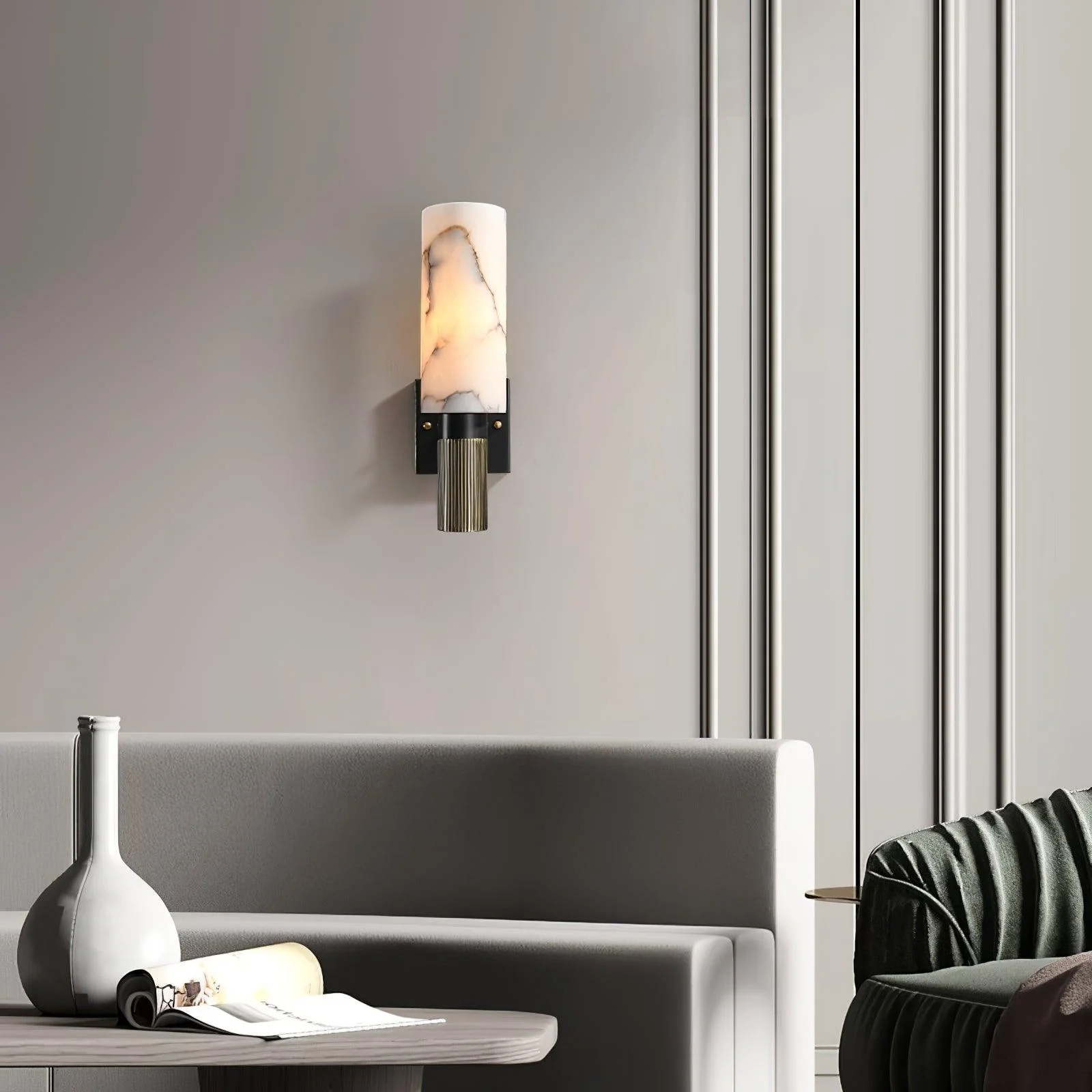 Jade Alabaster Brass Wall Sconce Living Room Bedroom