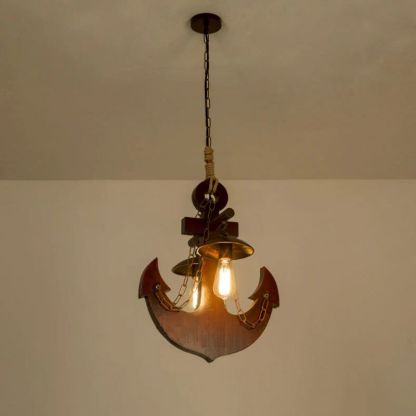 Austin anchor pendant light, wood, metal, and chain.