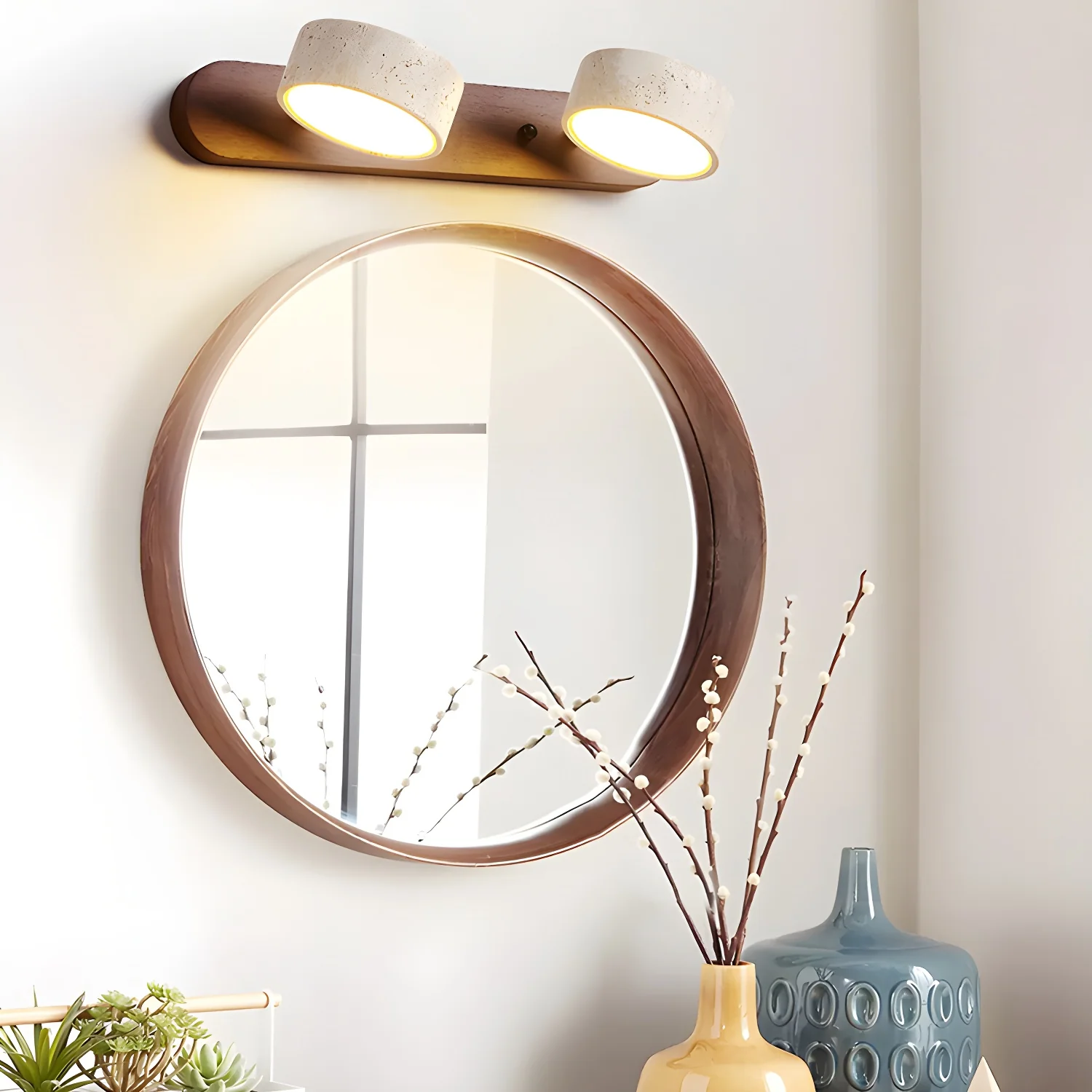 Zaid Modern Minimalism LED Stone Wood Wall Light Bathroom Bedroom