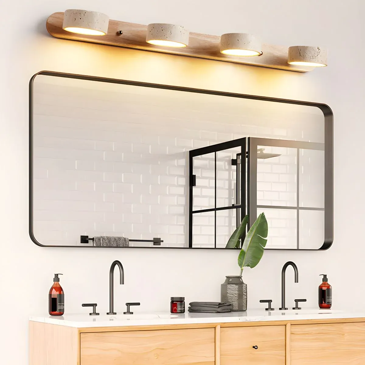 Zaid Modern Minimalism LED Stone Wood Wall Light Bathroom Bedroom
