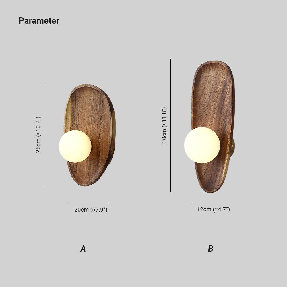 Muto Natural Wood Glass Walnut Wall Lamp Bedroom Living Room