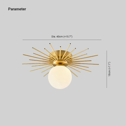 Lowry Vintage Classical Sun Brass Ceiling Light Bedroom Hallway