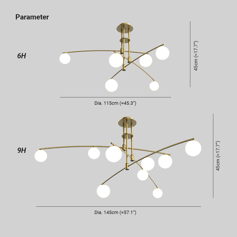 Valentina Modern Long Arm Metal Glass Chandelier Dining Room Living Room