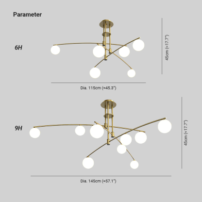 Valentina Modern Long Arm Metal Glass Chandelier Dining Room Living Room
