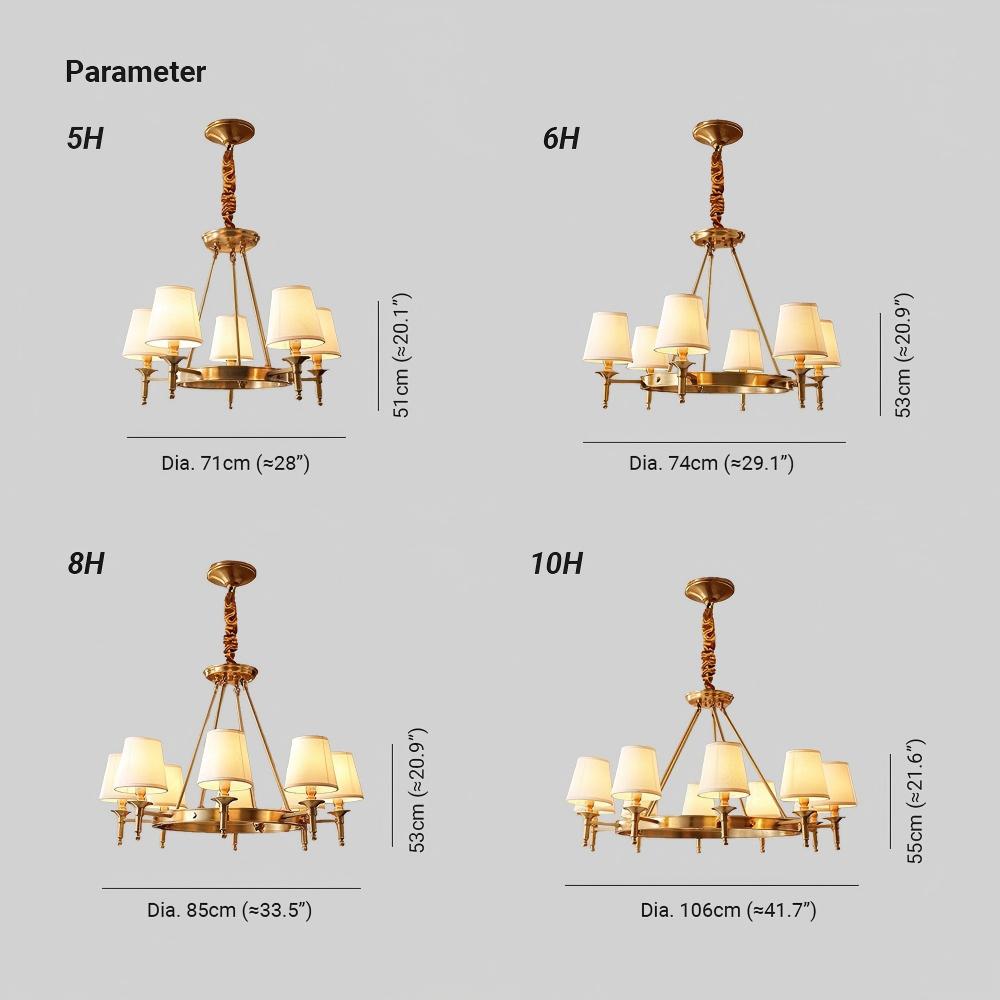 Alessio Antique Brass Linen Chandelier Bedroom Living Room