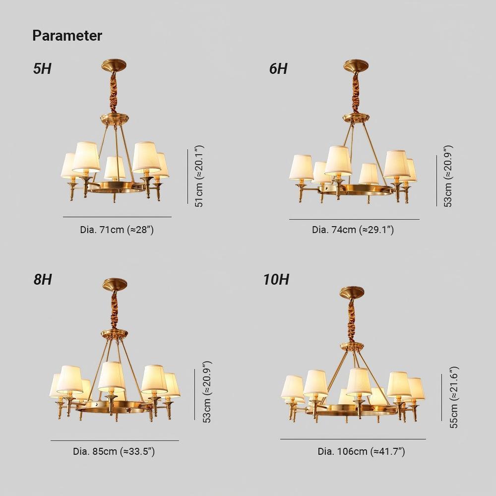 Alessio Antique Brass Linen Chandelier Bedroom Living Room