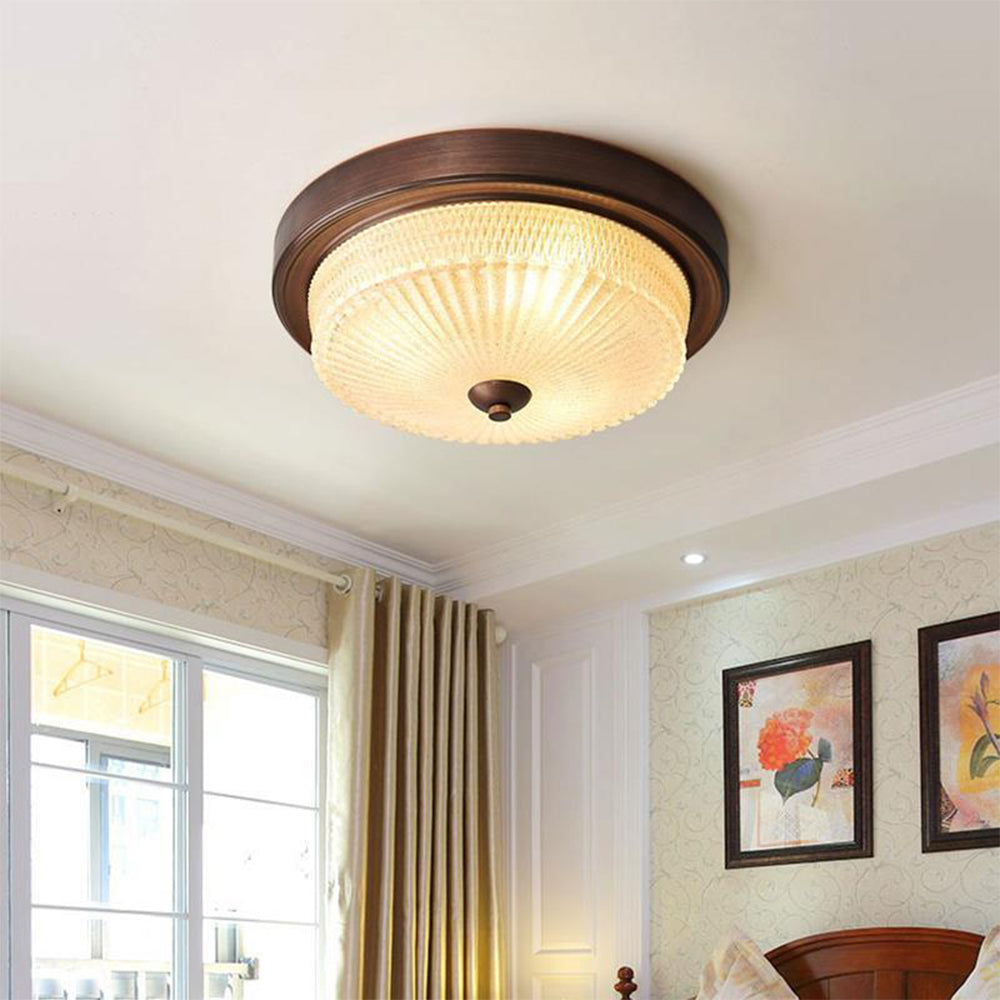 Bedroom with Alessio Round Flush Mount Ceiling Light