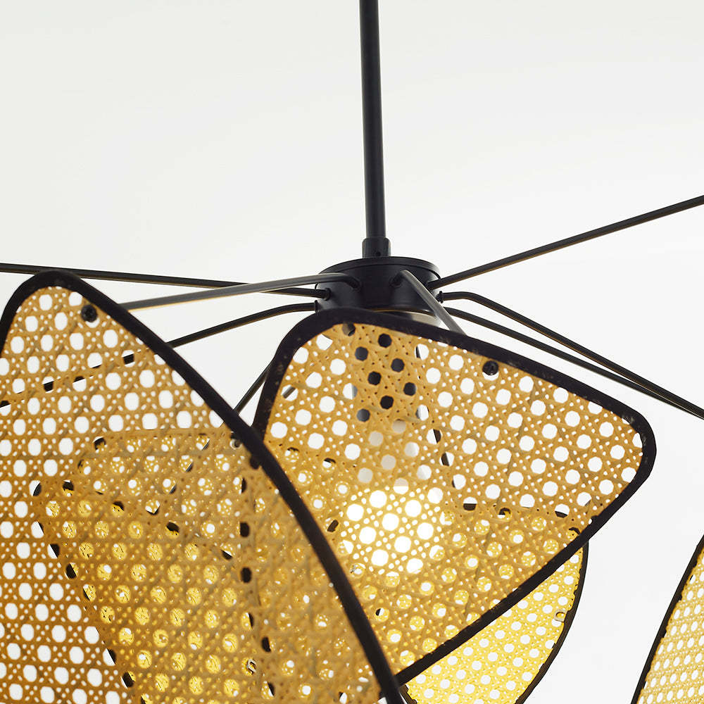Ritta Pendant Light Leaf Grid, Rattan/Metal, Bedroom