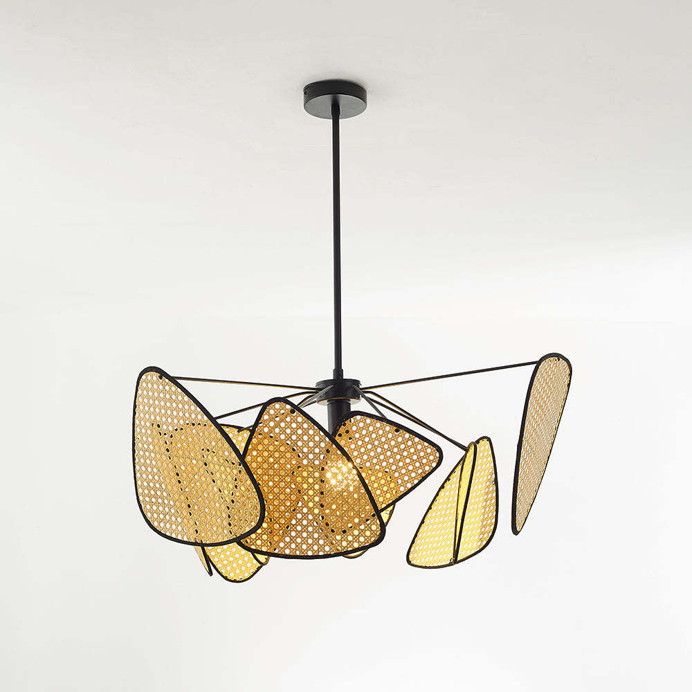 Ritta Pendant Light Leaf Grid, Rattan/Metal, Bedroom