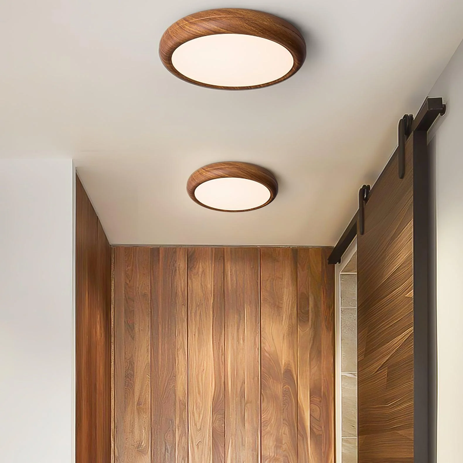 Muto Round Wood Round Ceiling Light Bedroom