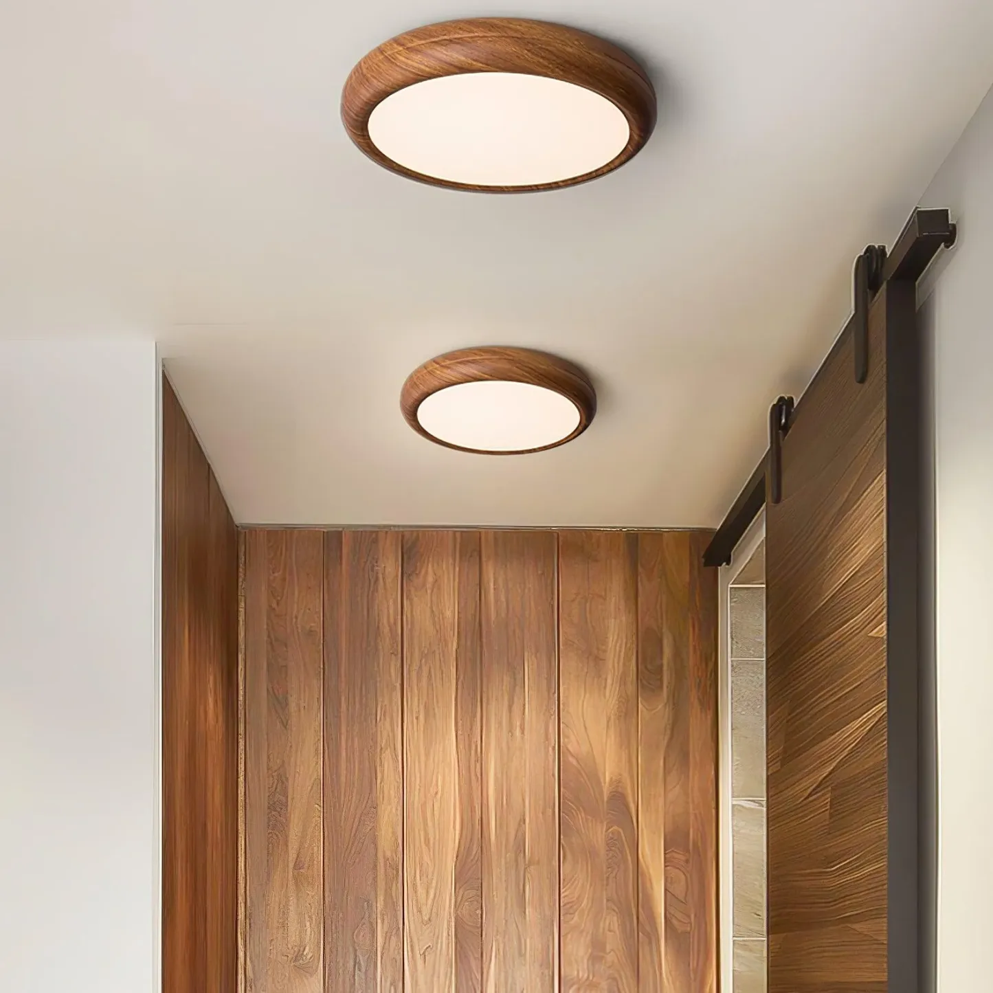 Muto Round Wood Round Ceiling Light Bedroom