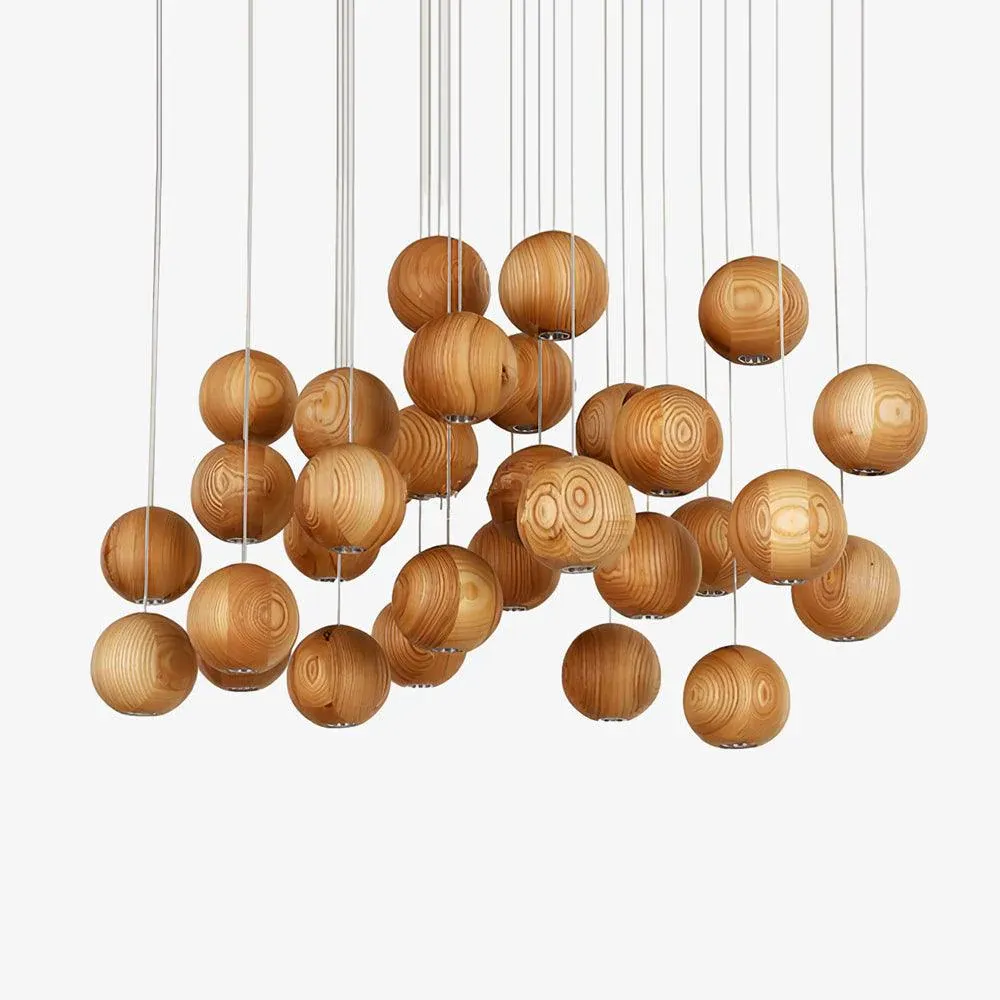 Muto Orb Sphere Cluster Metal Wood Pendant Light Dining Room Living Room