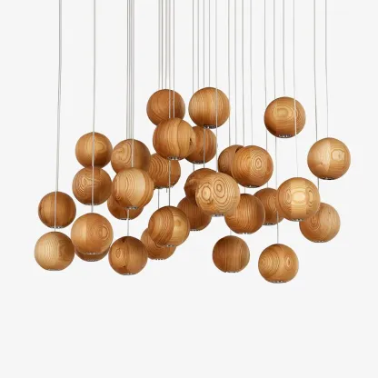 Muto Orb Sphere Cluster Metal Wood Pendant Light Dining Room Living Room