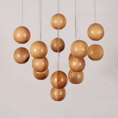 Muto Orb Sphere Cluster Metal Wood Pendant Light Dining Room Living Room