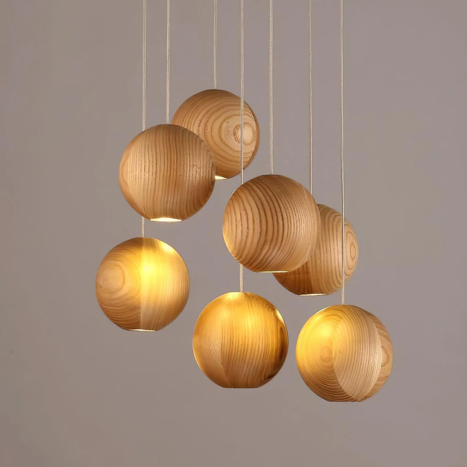 Muto Orb Sphere Cluster Metal Wood Pendant Light Dining Room Living Room