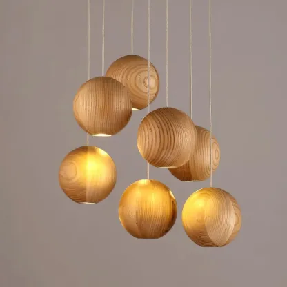 Muto Orb Sphere Cluster Metal Wood Pendant Light Dining Room Living Room