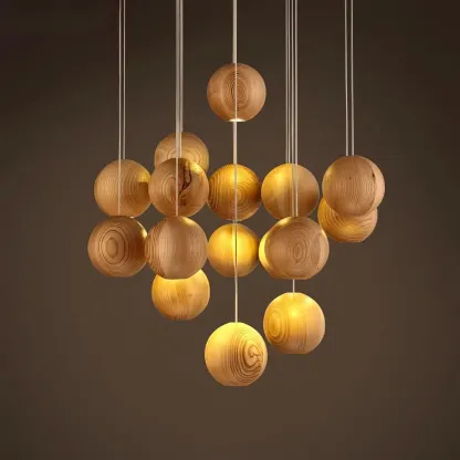 Muto Orb Sphere Cluster Metal Wood Pendant Light Dining Room Living Room