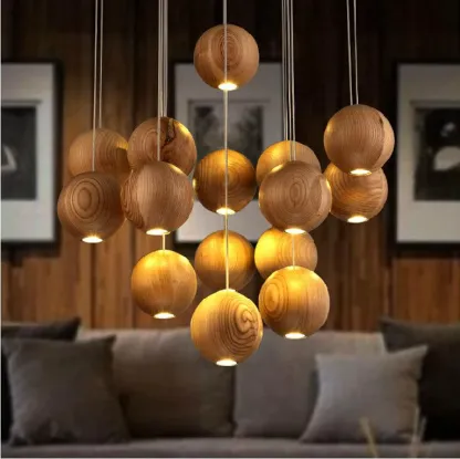 Muto Orb Sphere Cluster Metal Wood Pendant Light Dining Room Living Room