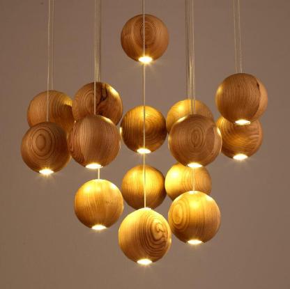 Muto Orb Sphere Cluster Metal Wood Pendant Light Dining Room Living Room