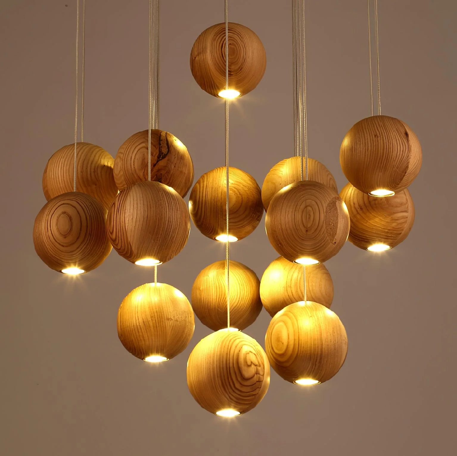 Muto Orb Sphere Cluster Metal Wood Pendant Light Dining Room Living Room