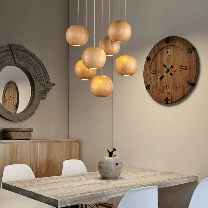 Muto Orb Sphere Cluster Metal Wood Pendant Light Dining Room Living Room