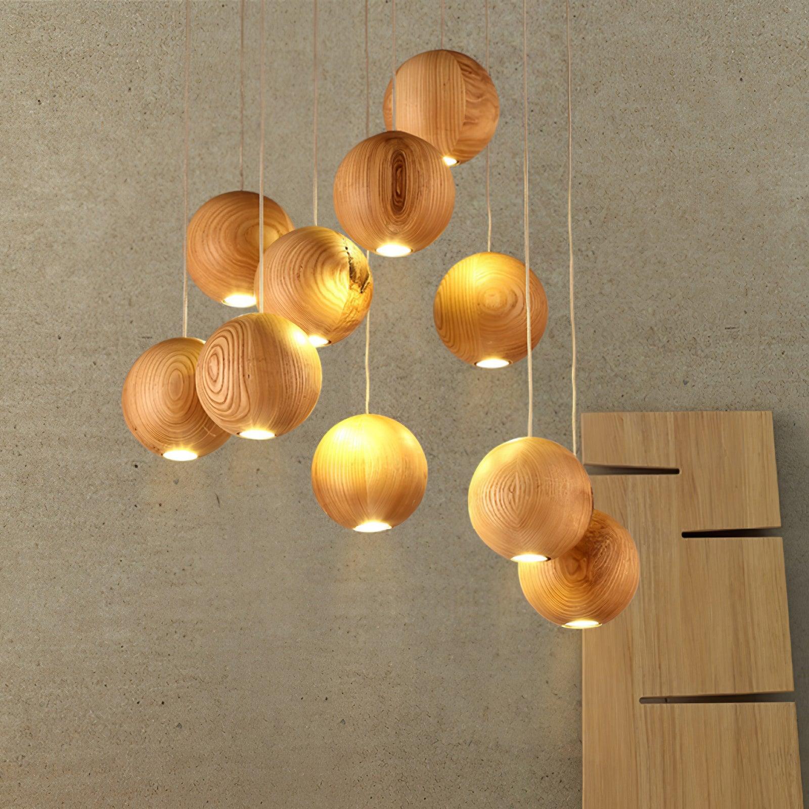 Muto Orb Sphere Cluster Metal Wood Pendant Light Dining Room Living Room