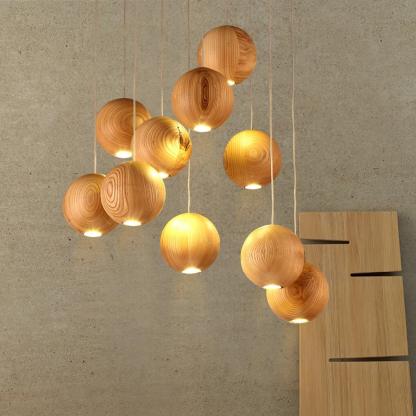 Muto Orb Sphere Cluster Metal Wood Pendant Light Dining Room Living Room