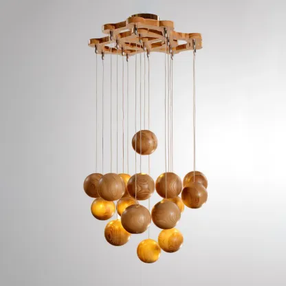 Muto Orb Sphere Cluster Metal Wood Pendant Light Dining Room Living Room