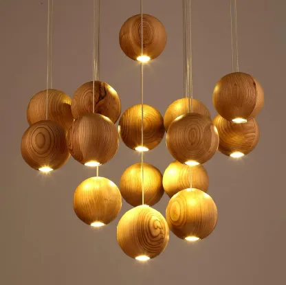 Muto Orb Sphere Cluster Metal Wood Pendant Light Dining Room Living Room