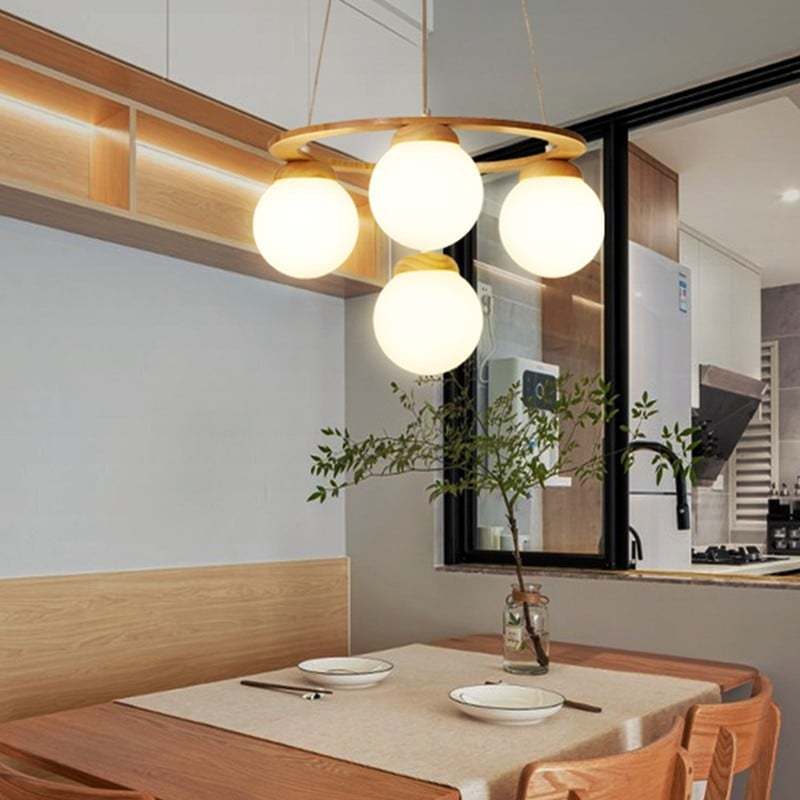 Valentina Pendant Light Wood Glass White Island Living Room/Bedroom