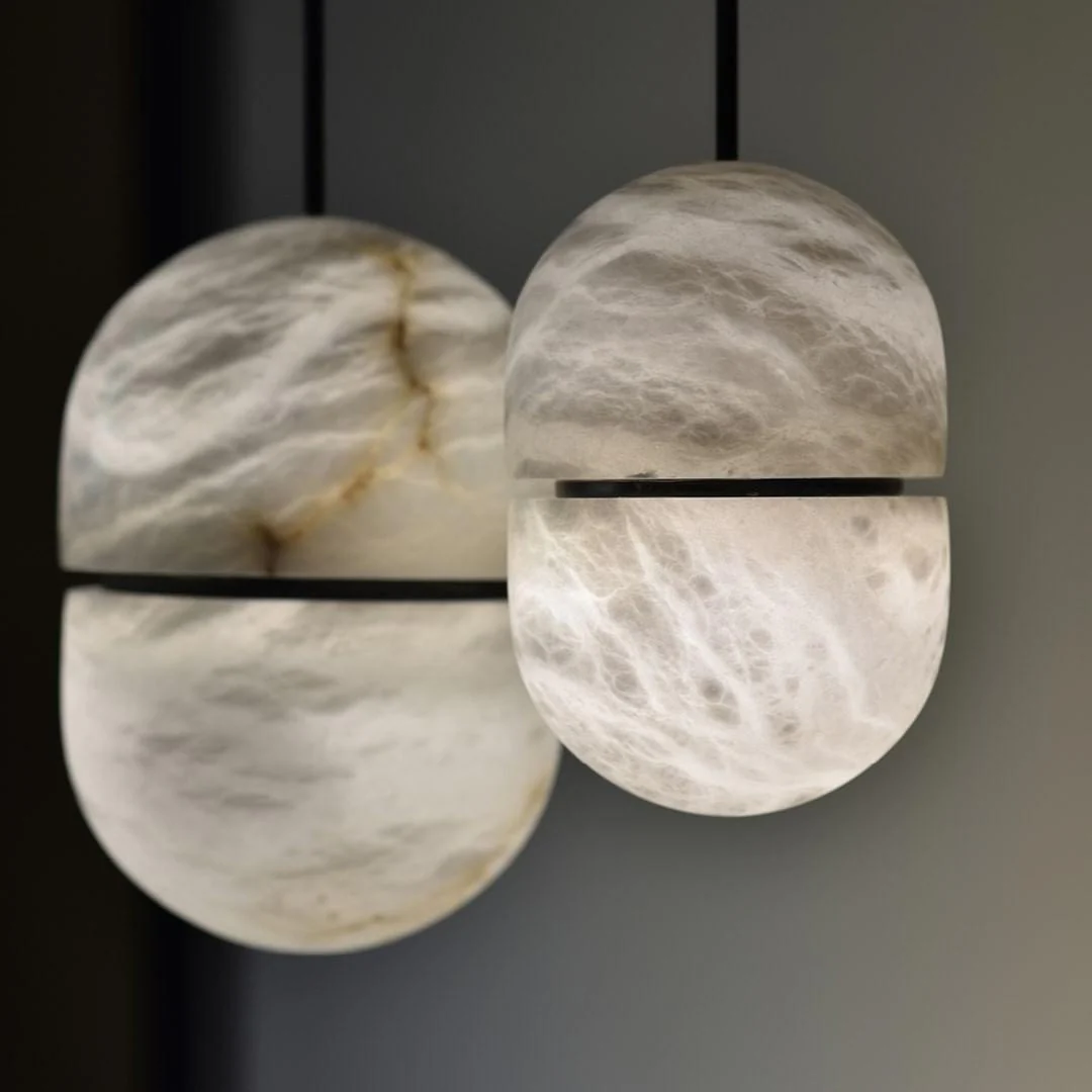 Byers Ellipsoidal Urban Metal Alabaster Pendant Light Hallway Living Room