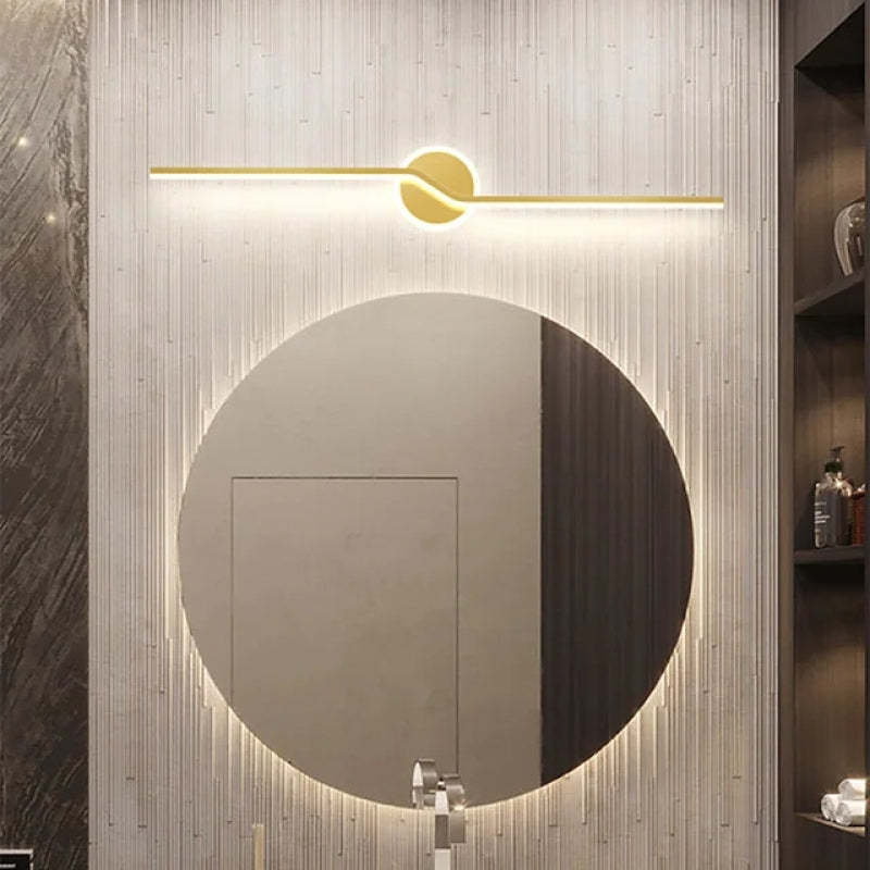 Leigh Wall Lamp Linear Minimalist, Metal, Black/Gold, Bedroom