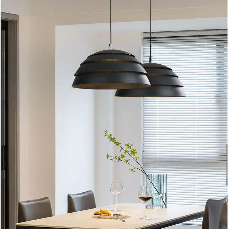 Nazifa Design Semi-Globe Metal Pendant Light, Black/White