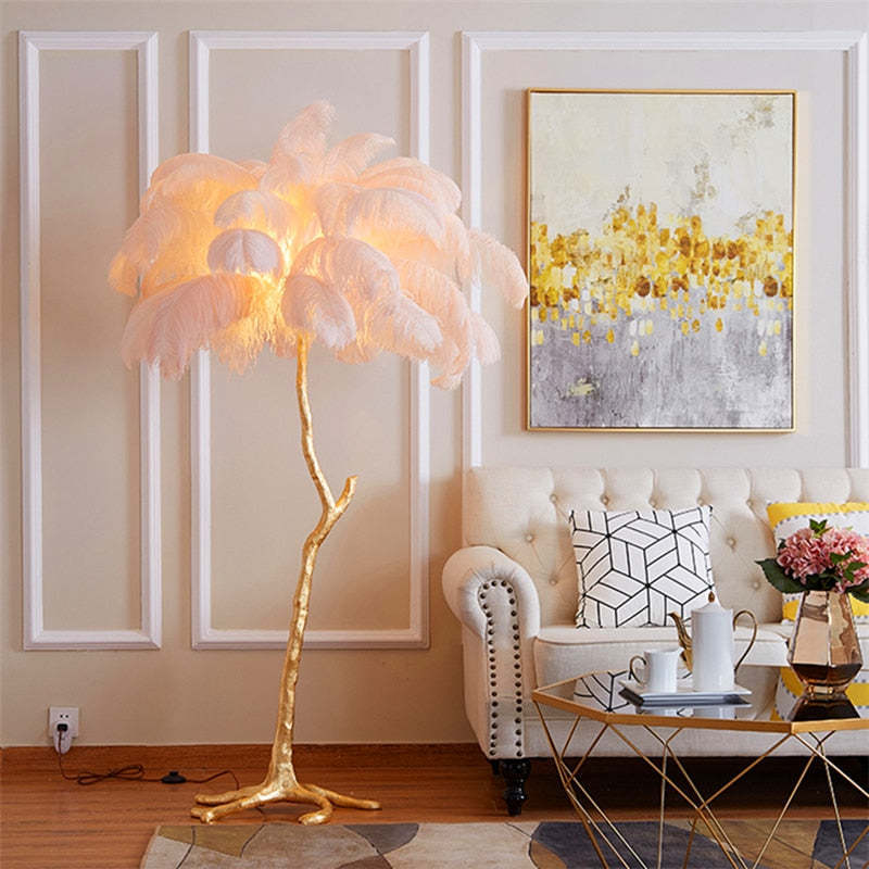 O'Moore Nordic Luxury Unique Ostrich Feather Floor Lamp/Table Lamp