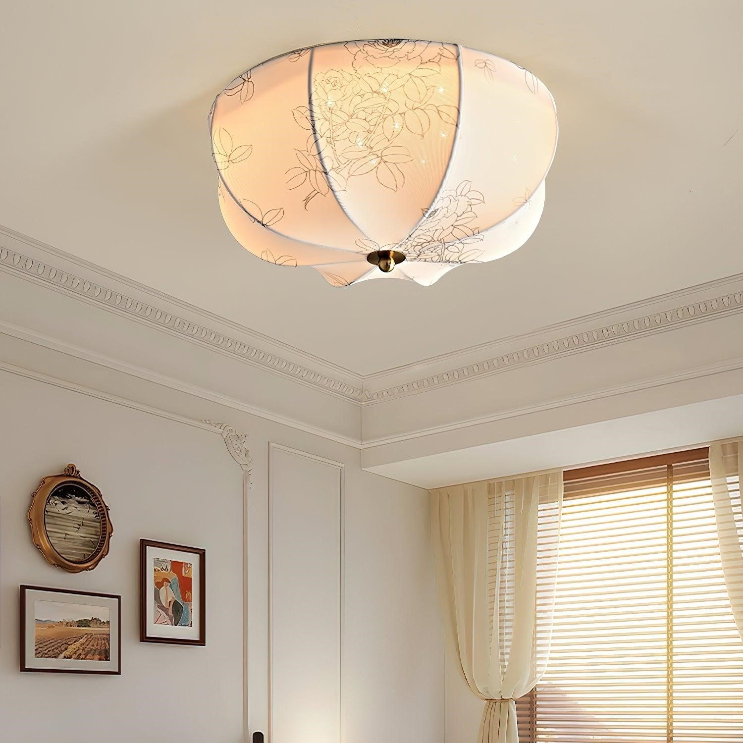 Ritta Retro Globe Metal Farbic LED Flush Mount Ceiling Light Bedroom