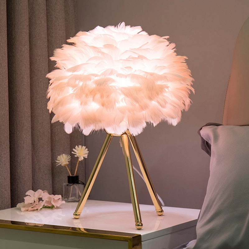 O'Moore Modern Feather Table Lamp Tripod, White/Grey/Pink/Hot Pink