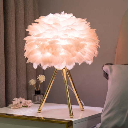 O'Moore Modern Feather Table Lamp Tripod, White/Grey/Pink/Hot Pink