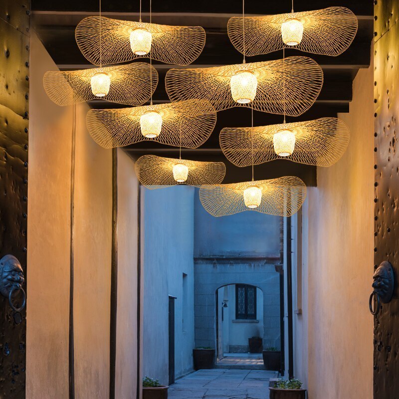 Muto Pendant Light Rattan/Metal, Gold, Kitchen Island