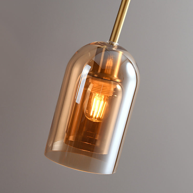 Sanna Modern Cylinder Semi-Flush Mount Clear Glass Ceiling Light, Cognac/Grey
