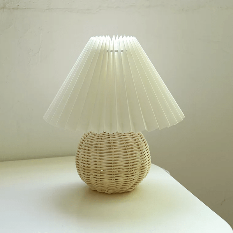 Vintage Bedside Table Lamp, Cream/White, Rattan/Wood/Ceramic | Las Sola