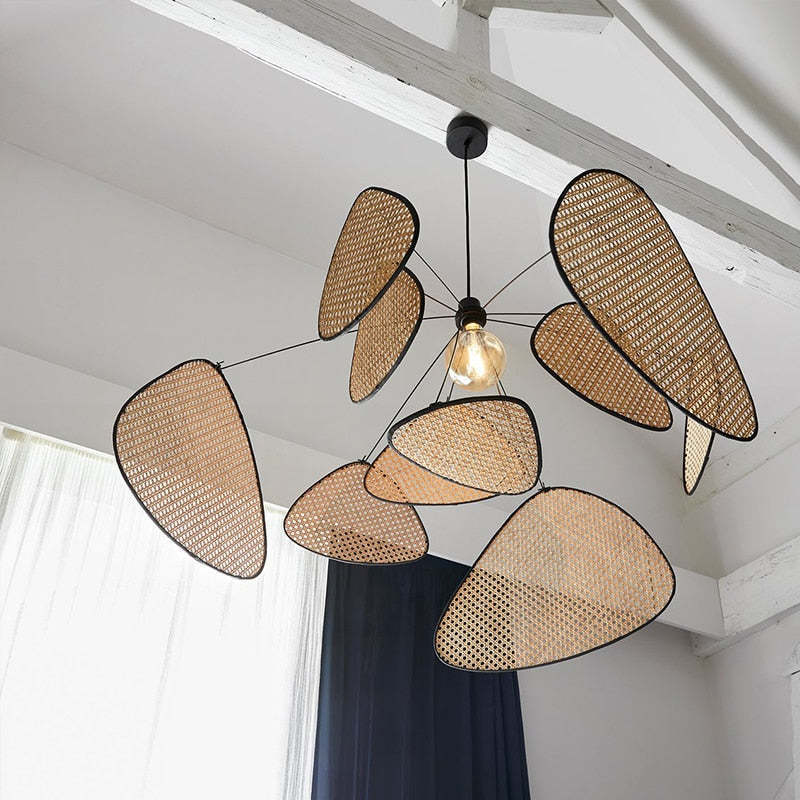 Ritta Pendant Light Leaf Grid, Rattan/Metal, Bedroom