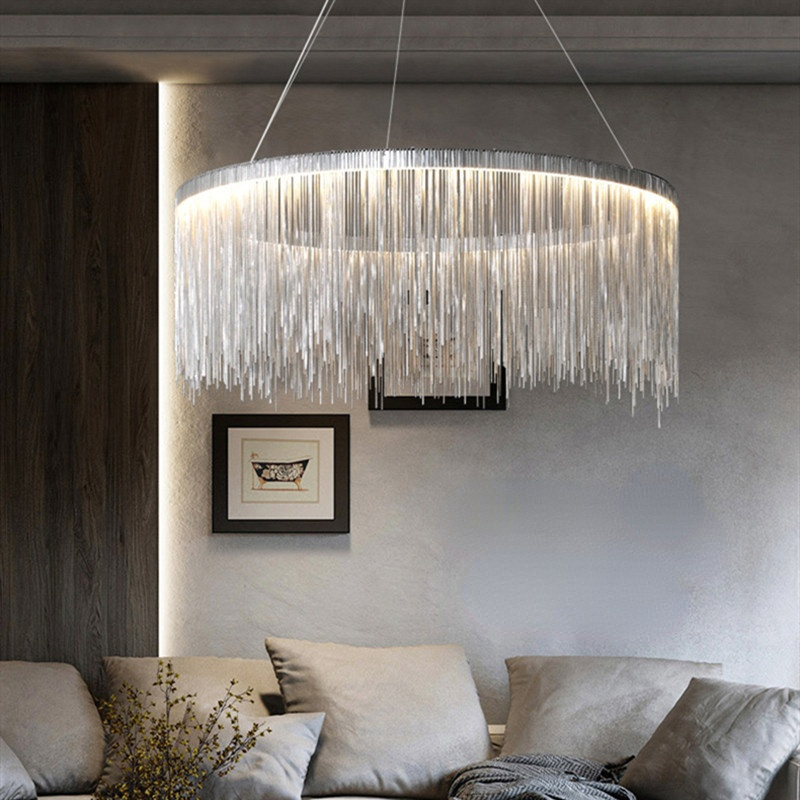 Arisha Colon Tassel Chain Art Deco Pendant Light Silver/Gold Living Room/Hall