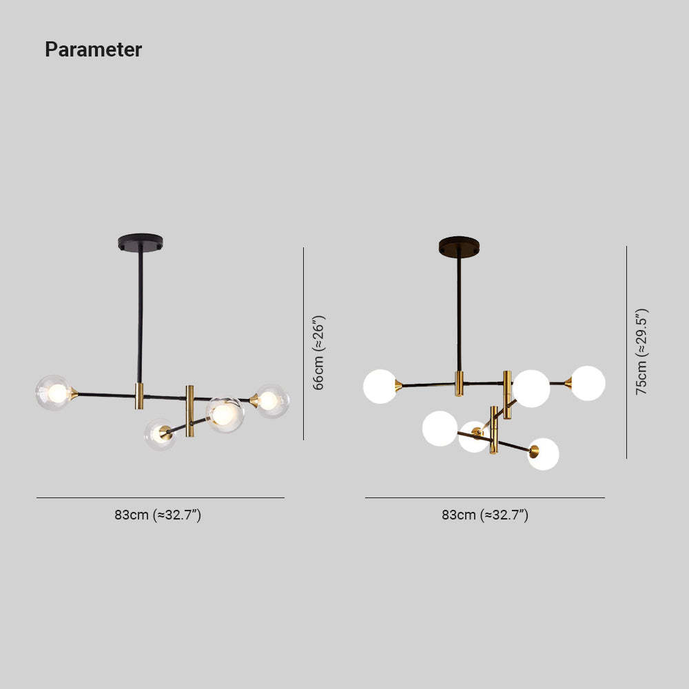 Valentina Nordic Spherical Bubble Metal/Glass Chandelier, Black/Gold